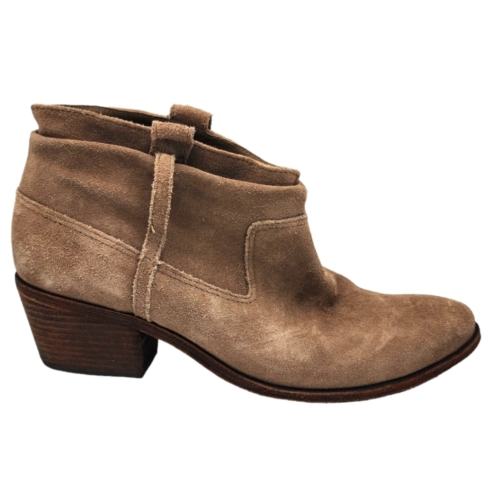 Joie Size 7/37 Suede Booties Tan Brown 2" Block Heel